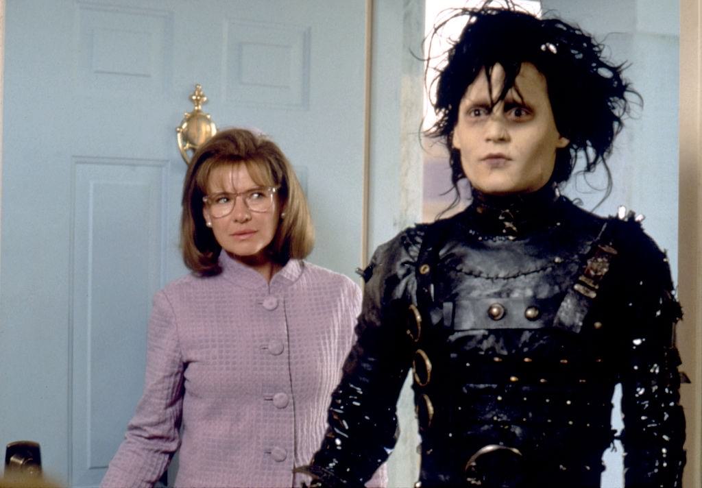 #32 Johnny Depp with Dianne Wiest on the set of Edward Scissorhands, 1990
