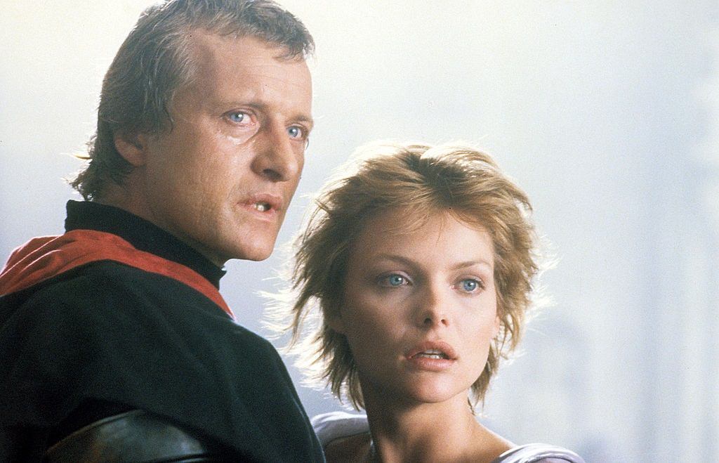 Michelle Pfeiffer with Rutger Hauer in a scene from the film ‘Ladyhawke’, 1985