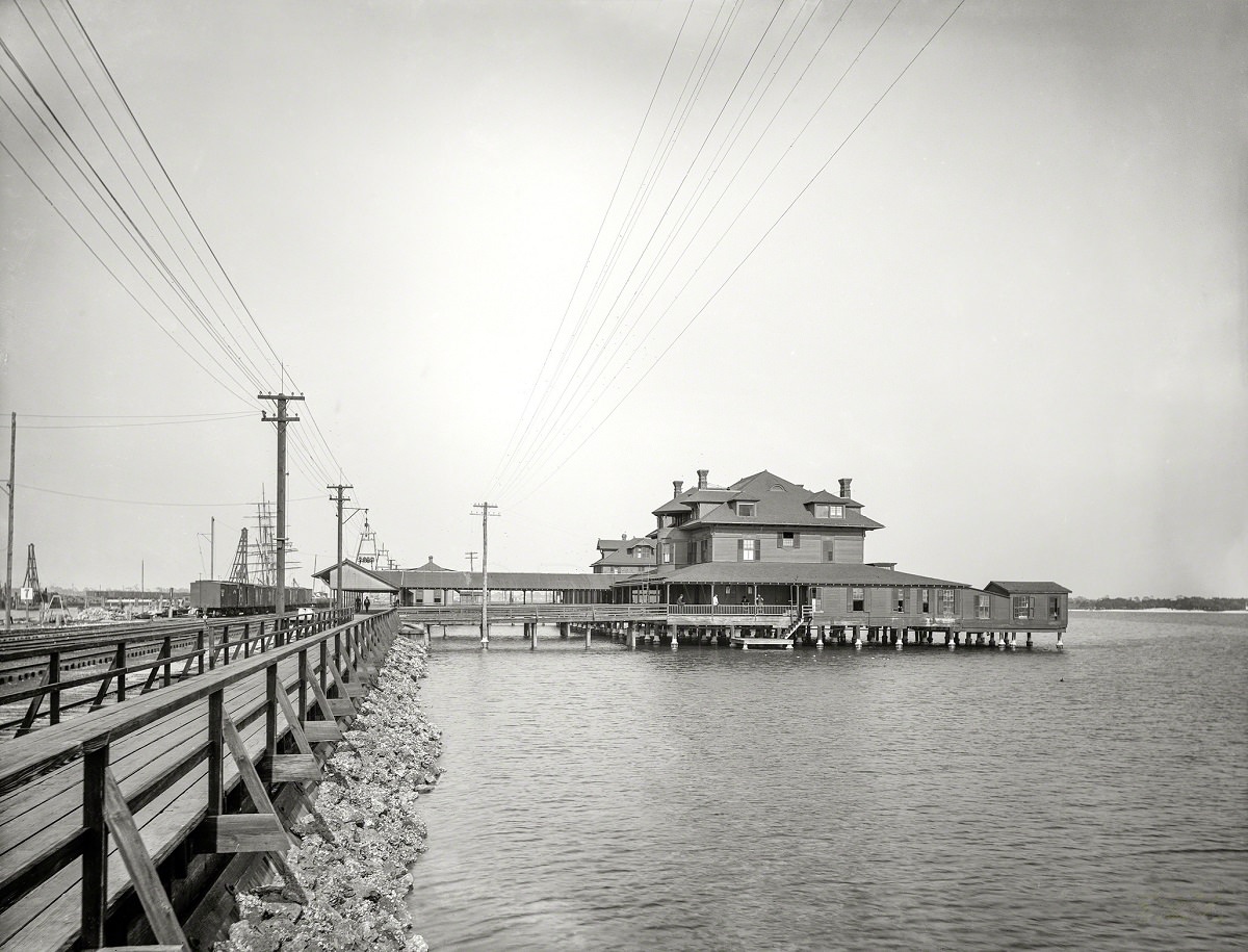#49 The Port Tampa Inn, wharf and rail line, Tampa Pier, Florida circa 1898