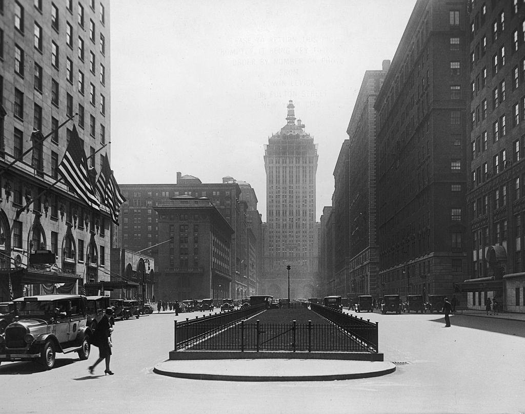 #17 A view looking north down Park Avenue, with Grand Central Station and the newly-completed New York Central building, Manhattan, New York City.