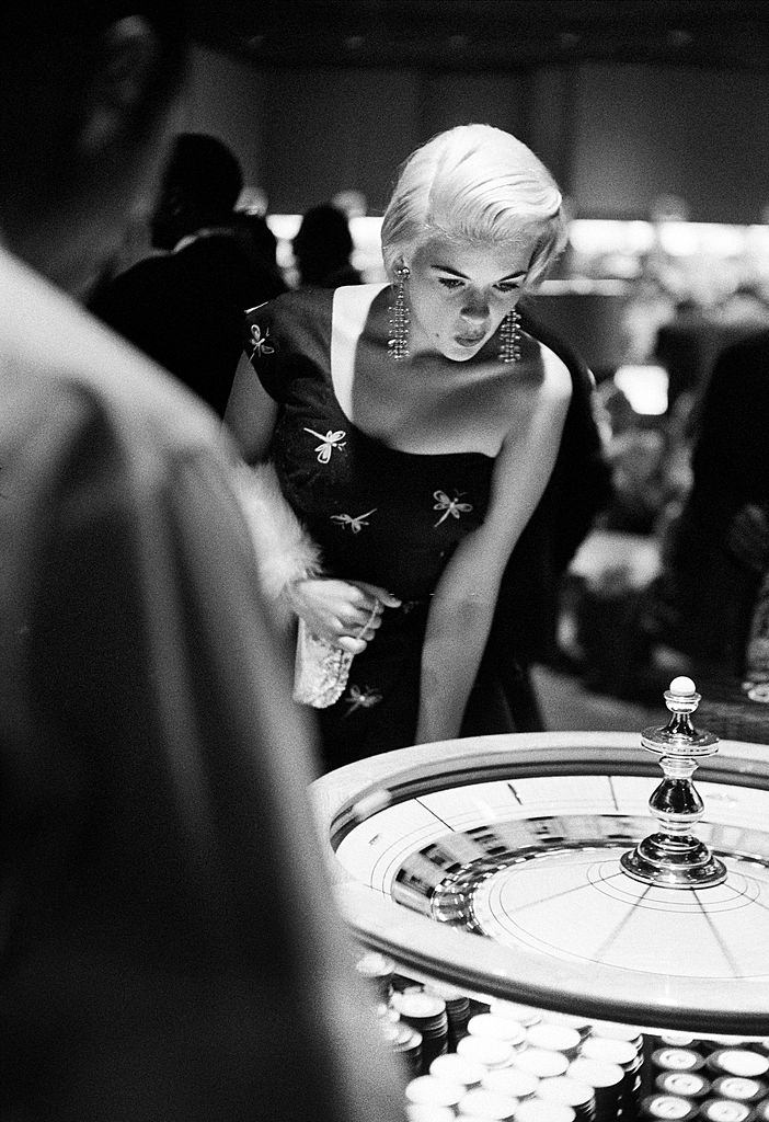 #45 Actress Jayne Mansfield at the roulette table in 1958 in Las Vegas.