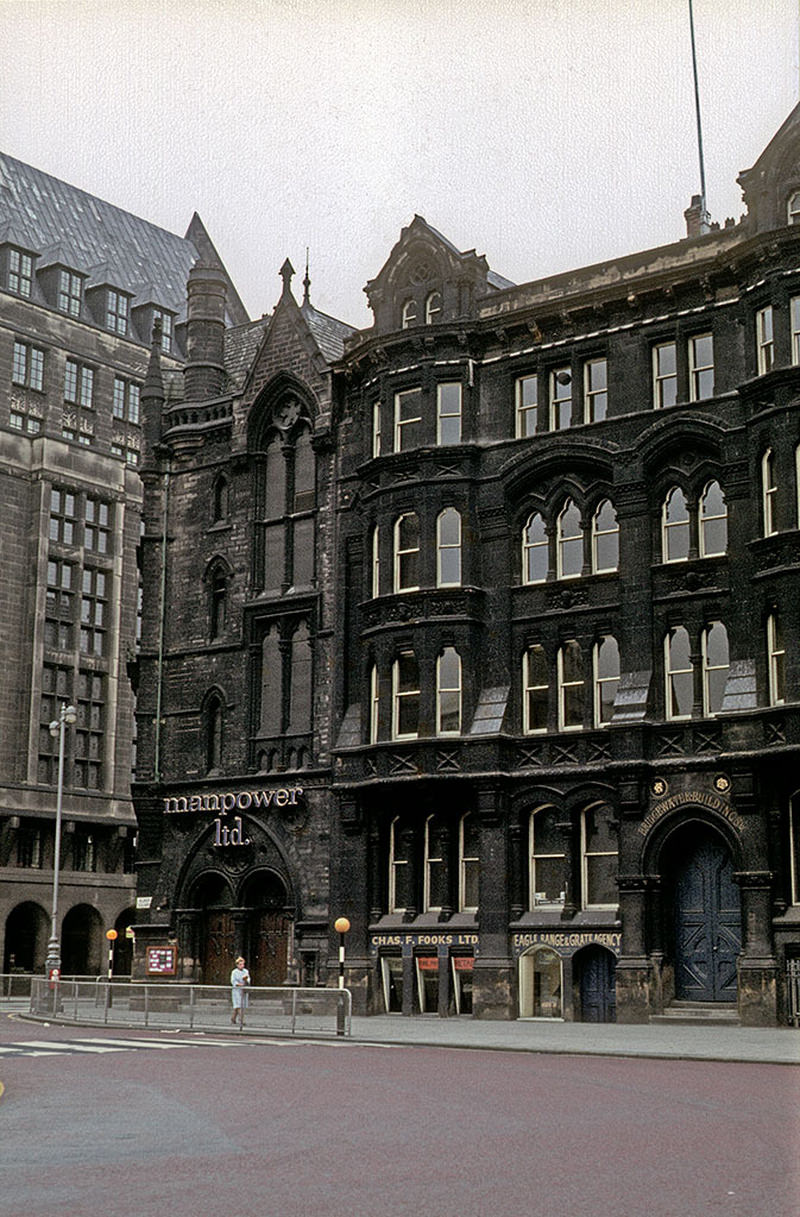 #54 St Andrew’s Chambers and Bridgewater Buildings on Lloyd Street, on the south side of Albert Square, photographed around 1970.