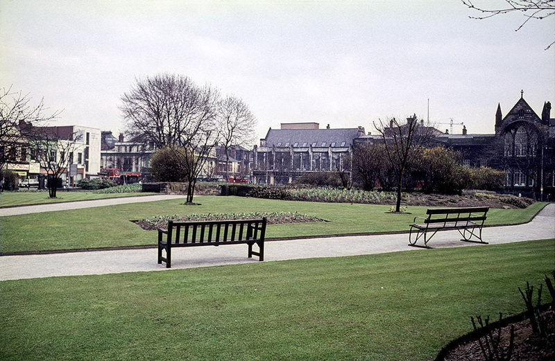 #56 Grosvenor Square (All Saints Park), looking east towards Oxford Road, about 1970.