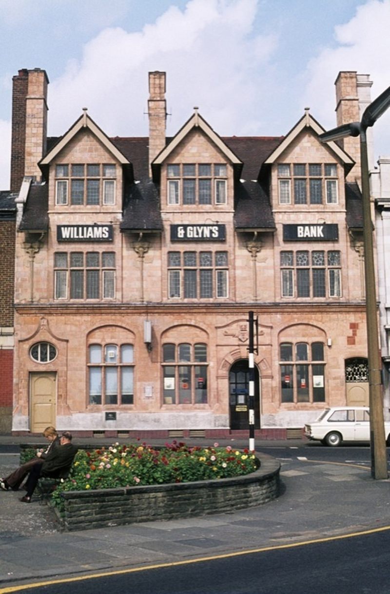 #83 Williams and Glyn’s Bank, Market Place, Middleton, early 1970s. Designed by Edgar Wood for the Manchester and Salford Bank and built in 1892.