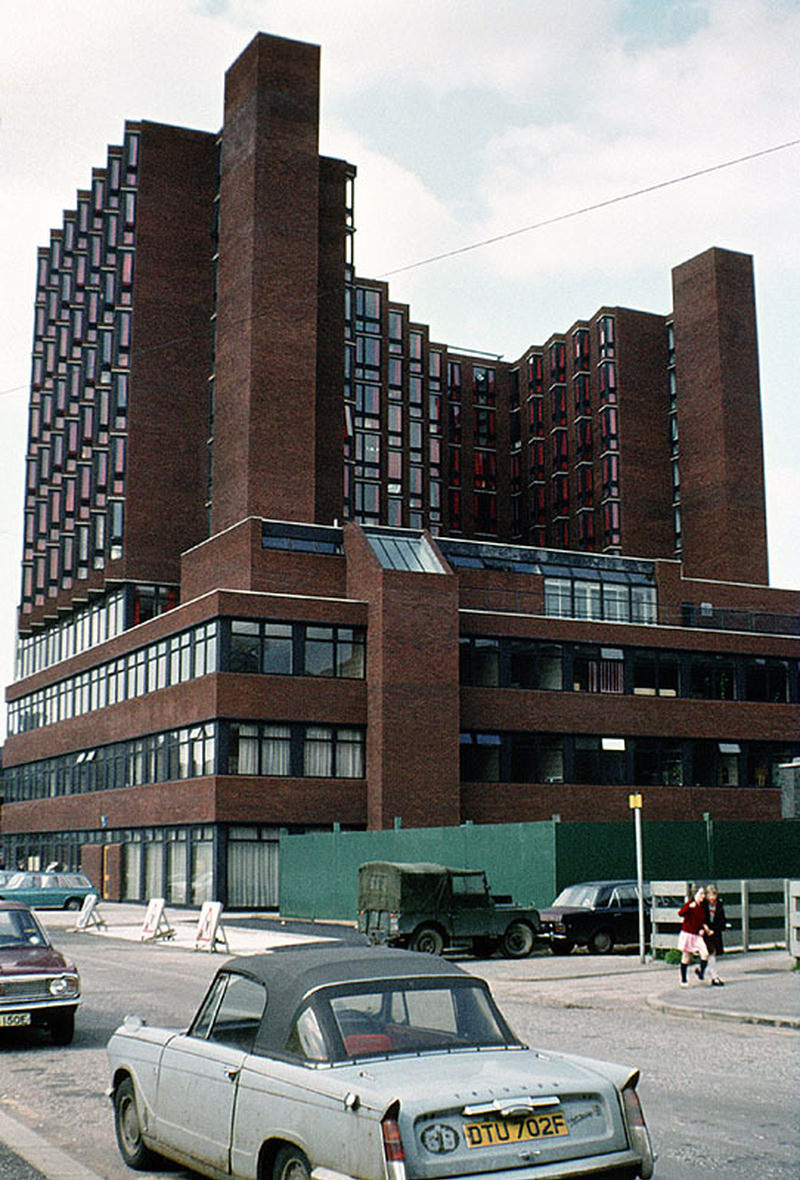 #1 Loxford Tower, shortly after completion in 1974. This was the first newly-constructed building for Manchester Polytechnic and occupied part of the site of the new MMU Business School.