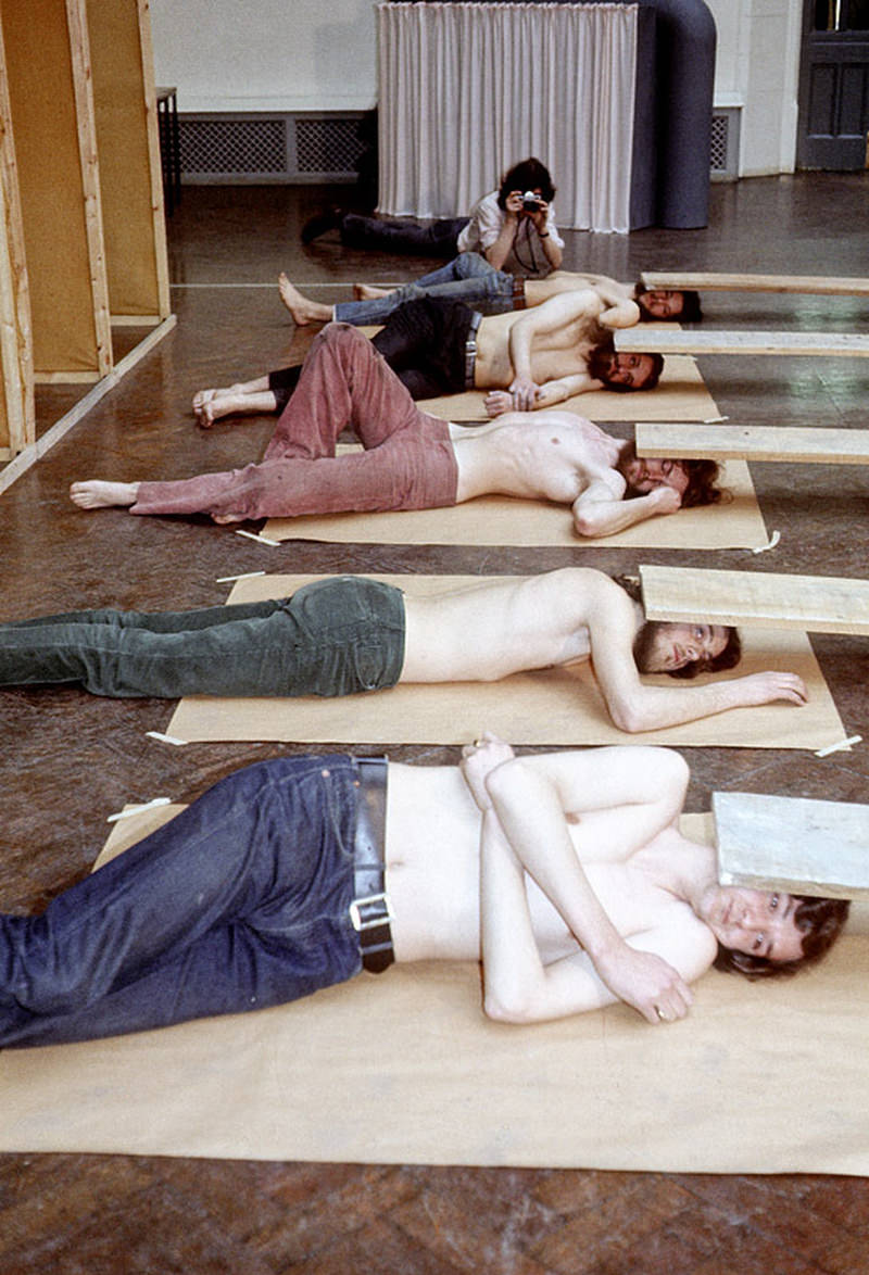 #87 Post-graduate sculpture students take part in a performance entitled ‘Murphy’ in the gallery of Manchester Polytechnic’s Faculty of Art and Design in March 1971.
