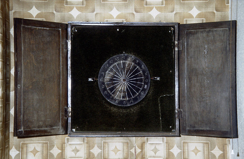 #12 A well used Manchester dartboard in the vault of the Lloyds Arms on Higher Ormond Street around 1974.