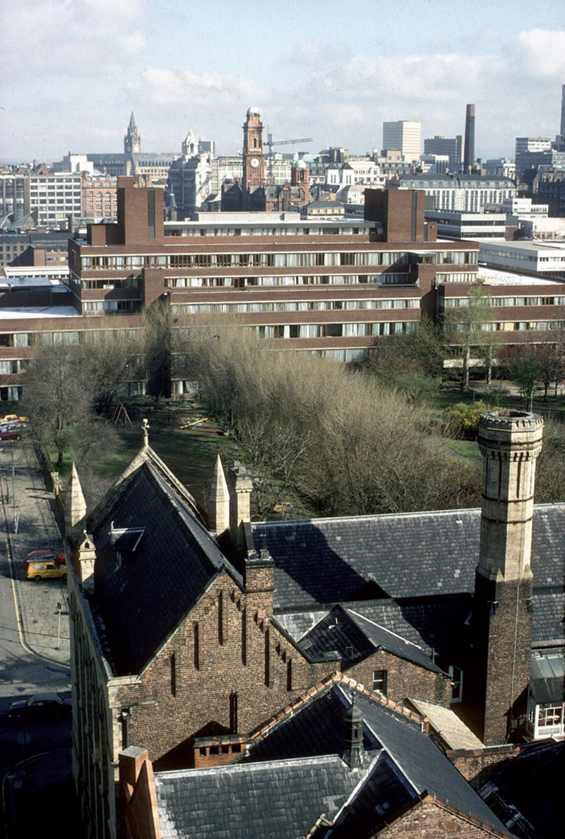 #77 View north towards Manchester city centre from the Chatham tower in March 1979.
