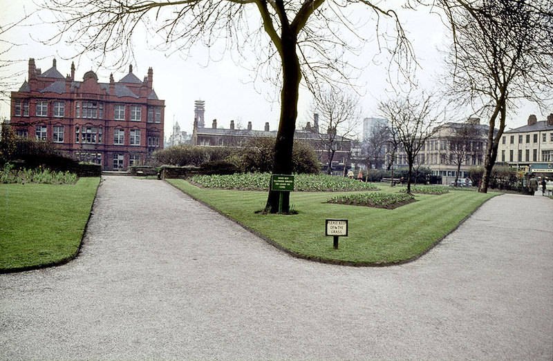 #78 Grosvenor Square (All Saints Park), looking north towards the Cavendish School (the site of the current All Saints Building), about 1970.