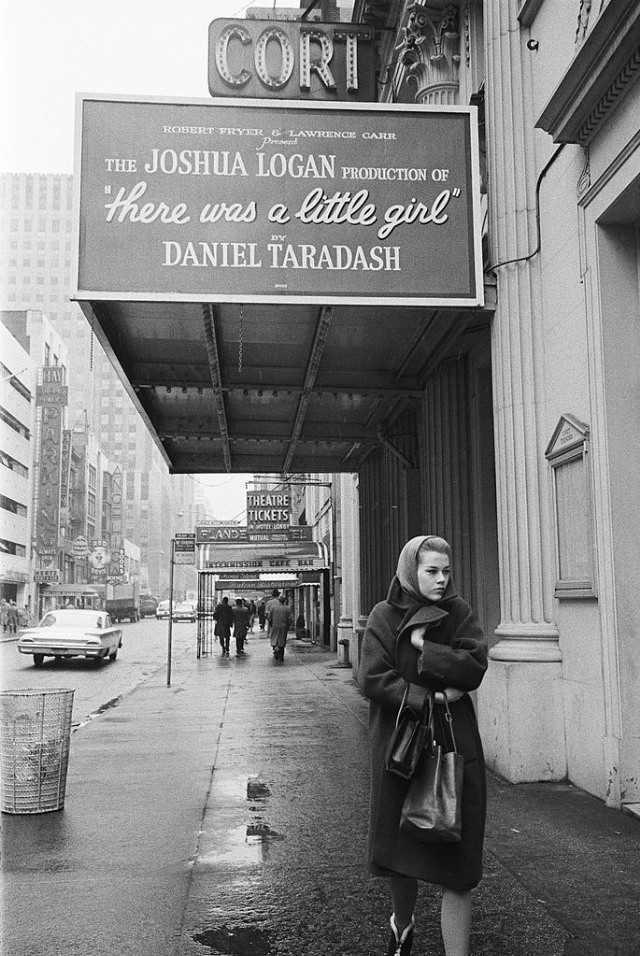 #12 Jane Fonda walking down 48th Street, the Cort Theatre where her play ‘There was a Little Girl’ is playing.