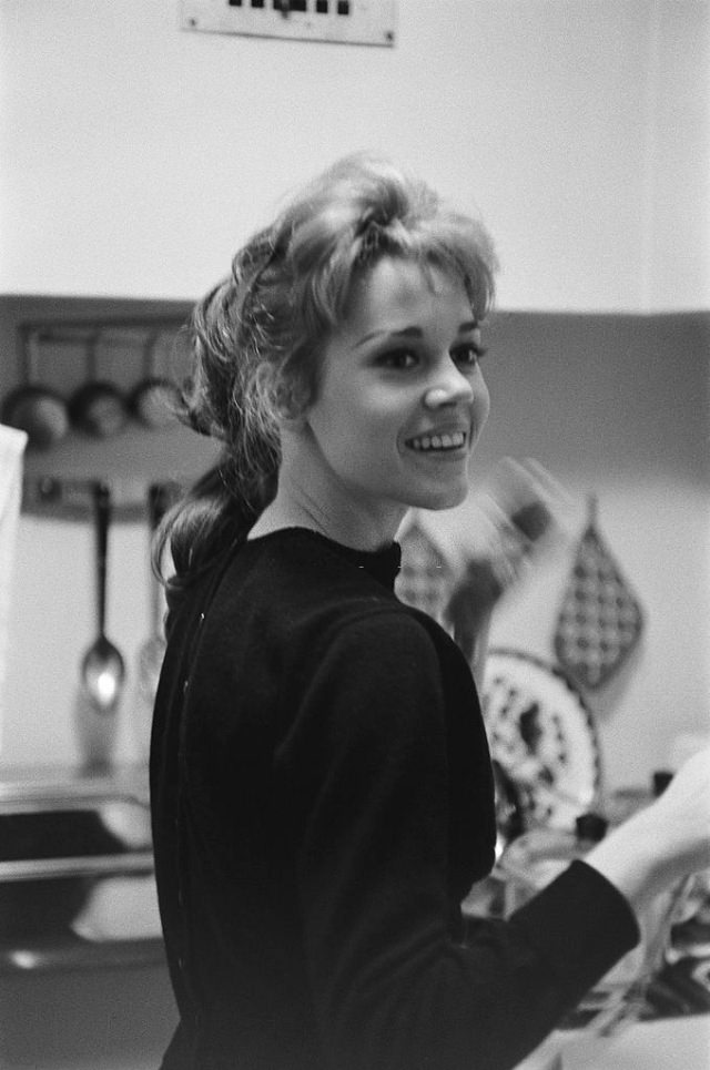 #3 Jane Fonda smiling in her kitchen.
