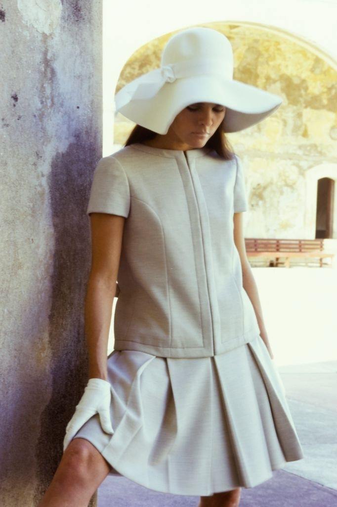 #15 Ali MacGraw in a white zippered jersey suit, 1968.