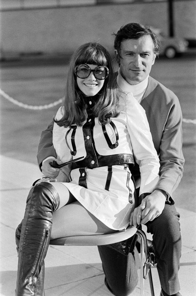 #5 Barbara Benton with Hugh Hefner at Gatwick Airport, 1969.