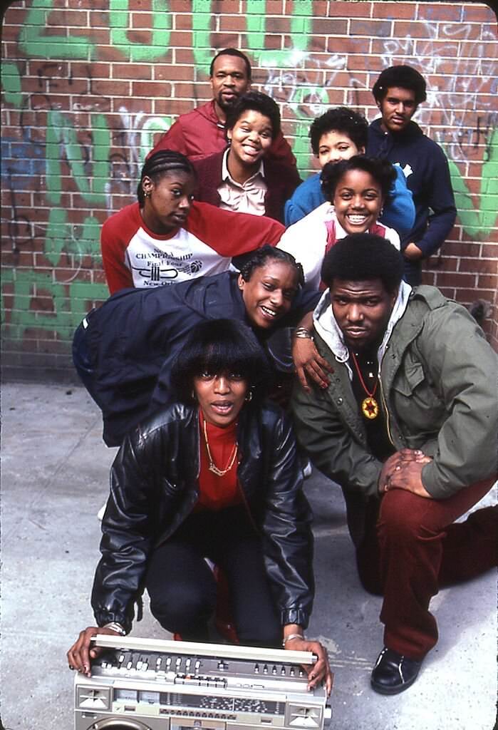 The ‘Godfather of Hiphop’ Afrika Bambaataa with boombox, 1983