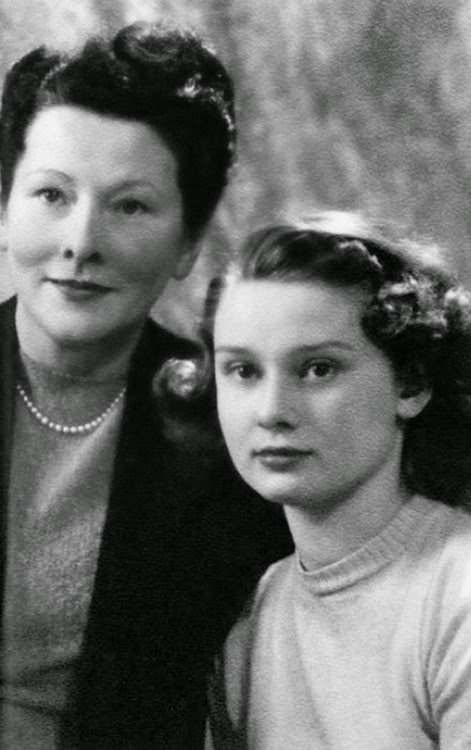 #18 Audrey Hepburn and her mother, Baroness Ella Van Heemstra, c. 1946.