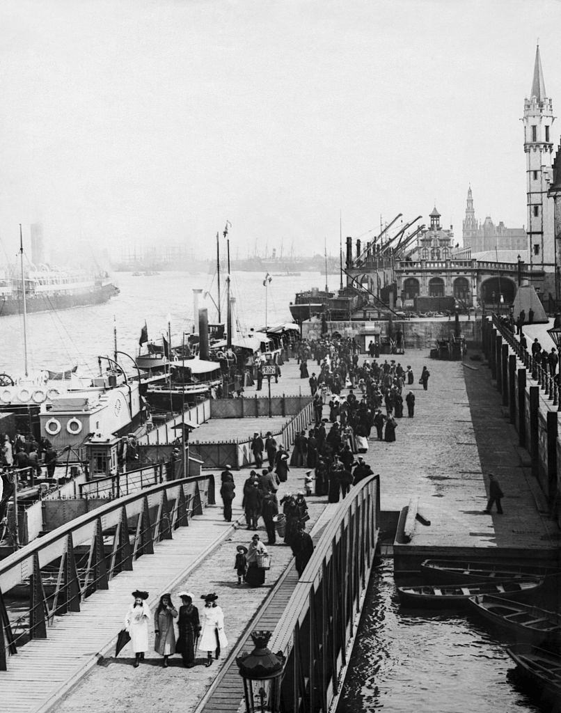 #9 The docks and promenade along the River Scheldt, Antwerp, Belgium, circa 1900.
