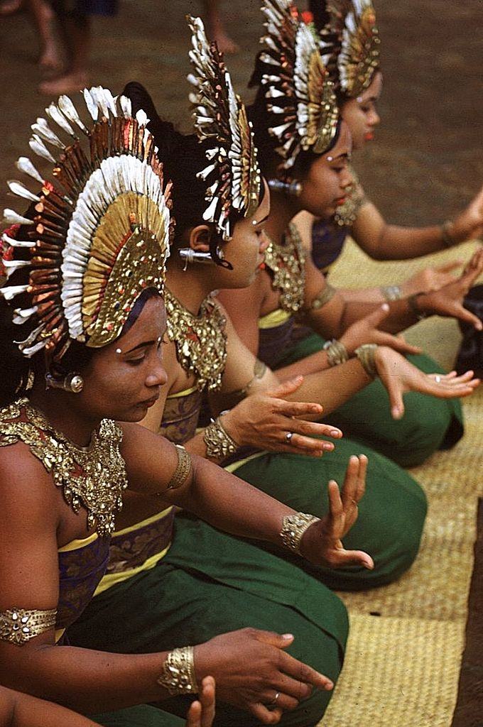 #6 Young Balinese ‘janger’ dancers in ceremonial costume doing a ‘hand dance’, 1956.