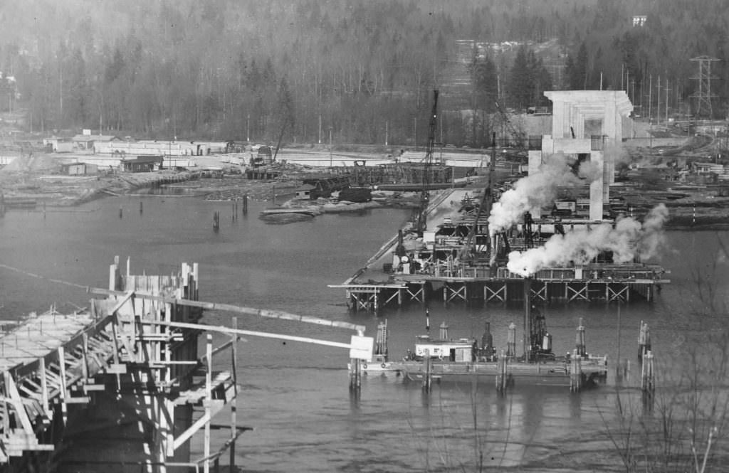 #21 Second Narrows Bridge under construction, 1956 or 1957