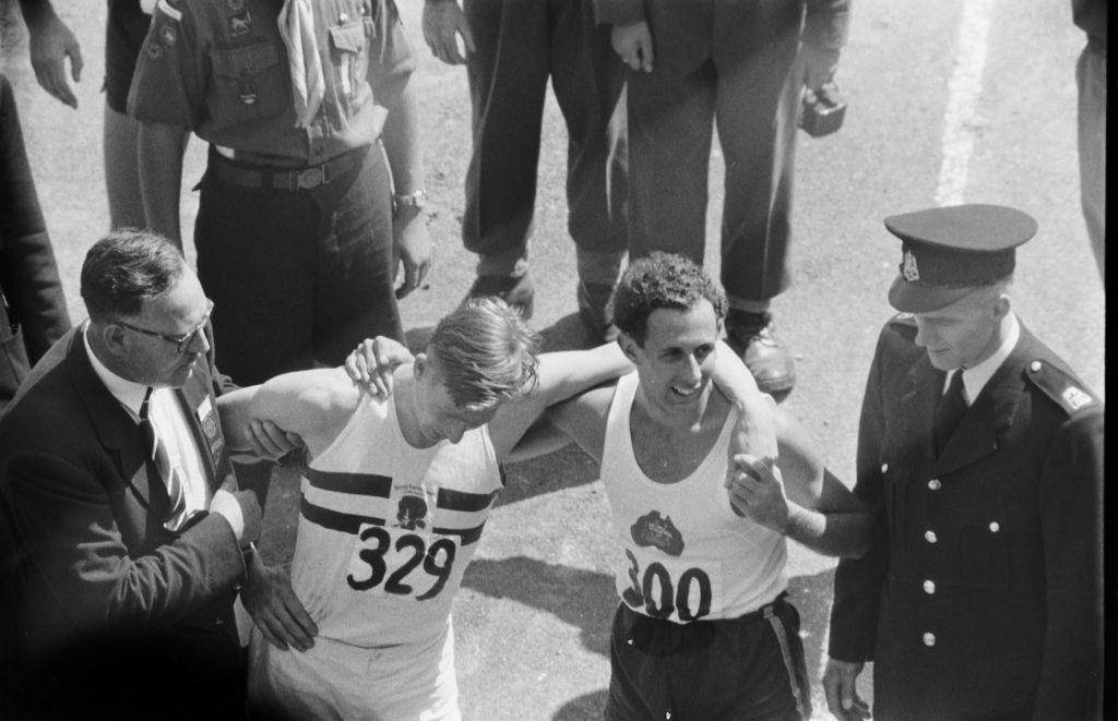 #26 Athletes standing during the British Empire and Commonwealth Games, Vancouver, 1954.