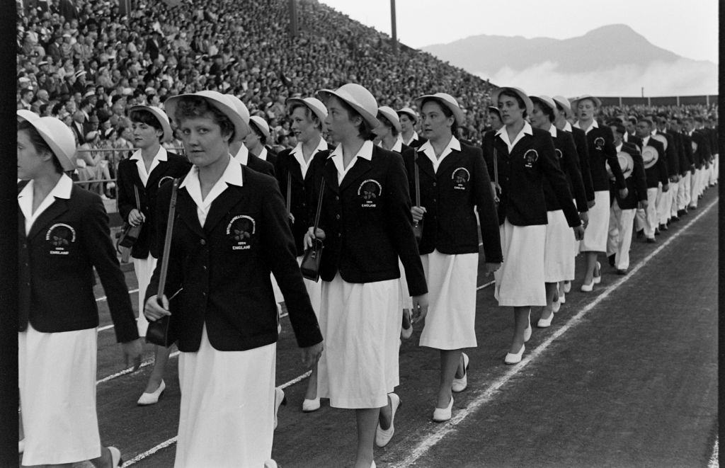 #45 Women walking during the British Empire and Commonwealth Games, Vancouver, 1954.