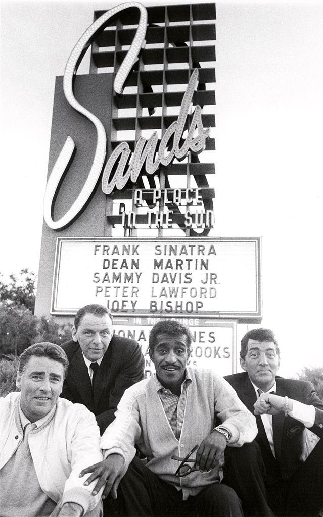 #53 Peter Lawford, Frank Sinatra, Sammy Davis Jnr, and Dean Martin at Sands Hotel in Las Vegas in February 1960.