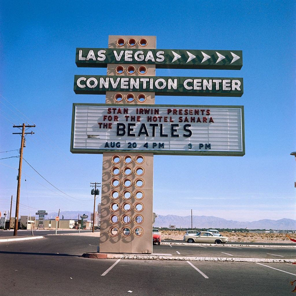 #21 Las Vegas Convention Center’s billboard advertising two performances by Beatles, 1964.