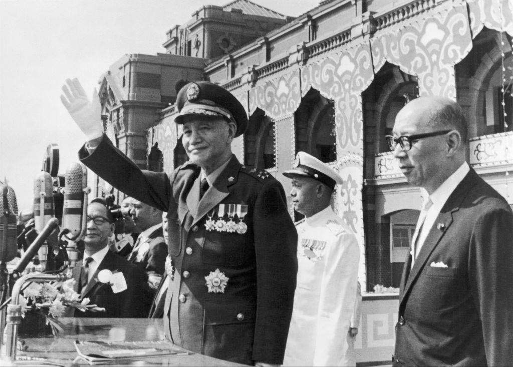 #33 Chang Kai Shek greeting the crowds in Taipei Along With His Vice-President Yen Chia-Kan (C.K. Yen) on the day of The Taiwanese National Holiday, On October 10, 1969.