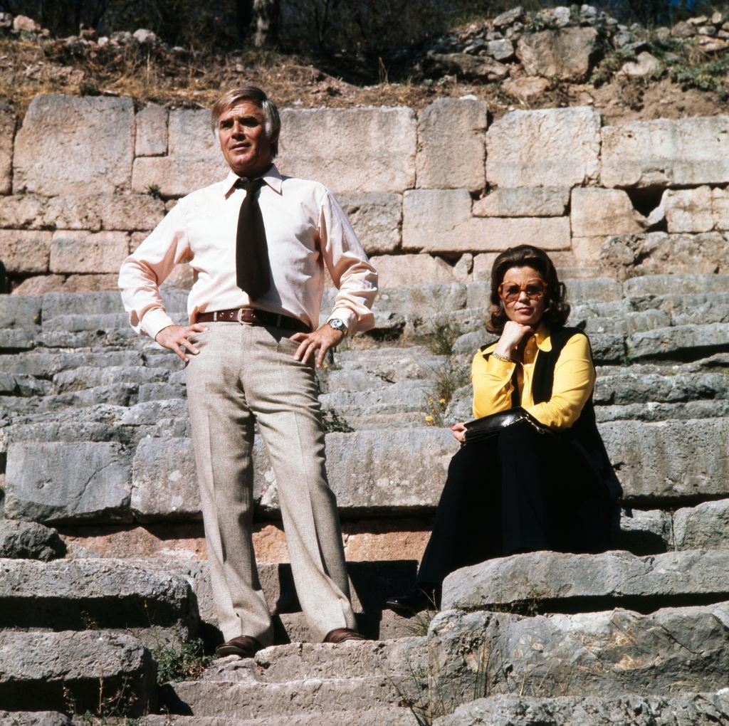 #15 Joachim Fuchsberger and his wife Gundula sit together in the theater of Delphi, Greece 1970s.