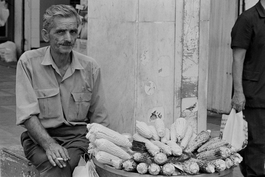 #34 Corn seller in Athens in July 1973, Greece.
