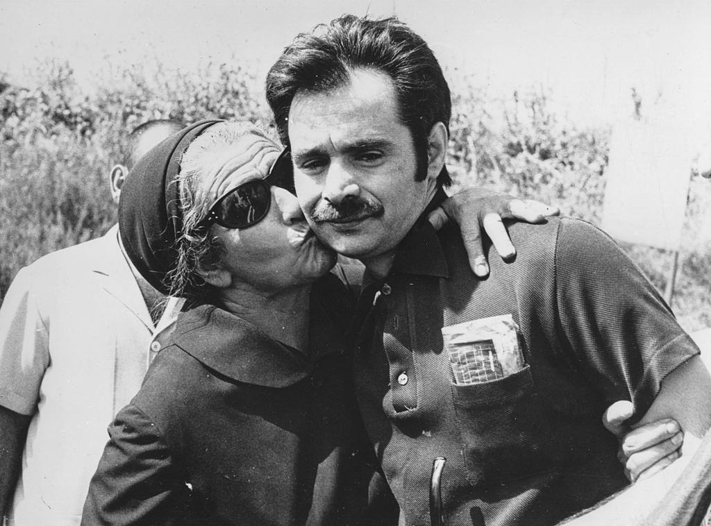 #42 Alexandros Panagoulis being kissed on the cheek by his mother on his release from prison as part of the new President’s amnesty as democracy returns to the country, Greece, August 23rd 1973.