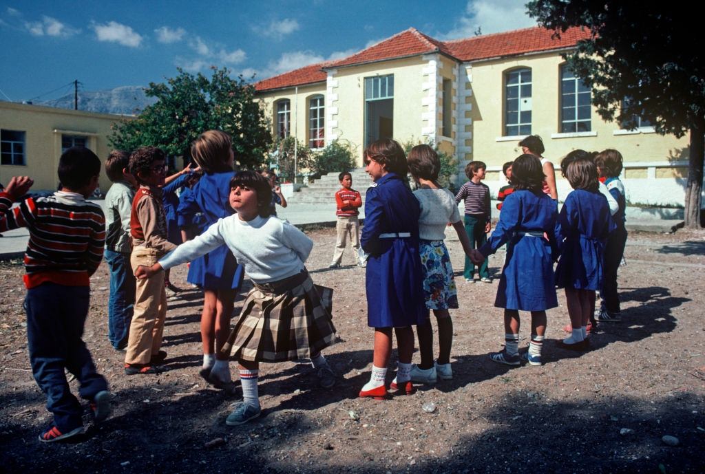#68 Children playing during break time at their school in rural Crete, Lasithi, Greece, 1979.