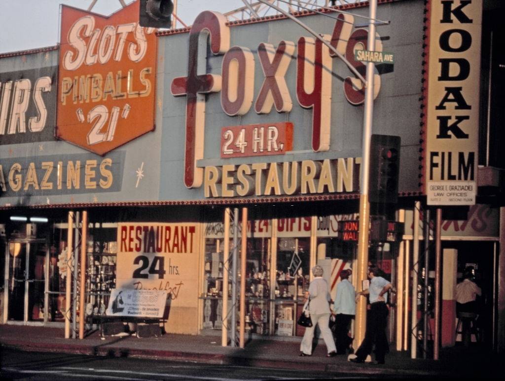 #46 A view of Foxy’s Restaurant on the Las Vegas Strip, 1975.