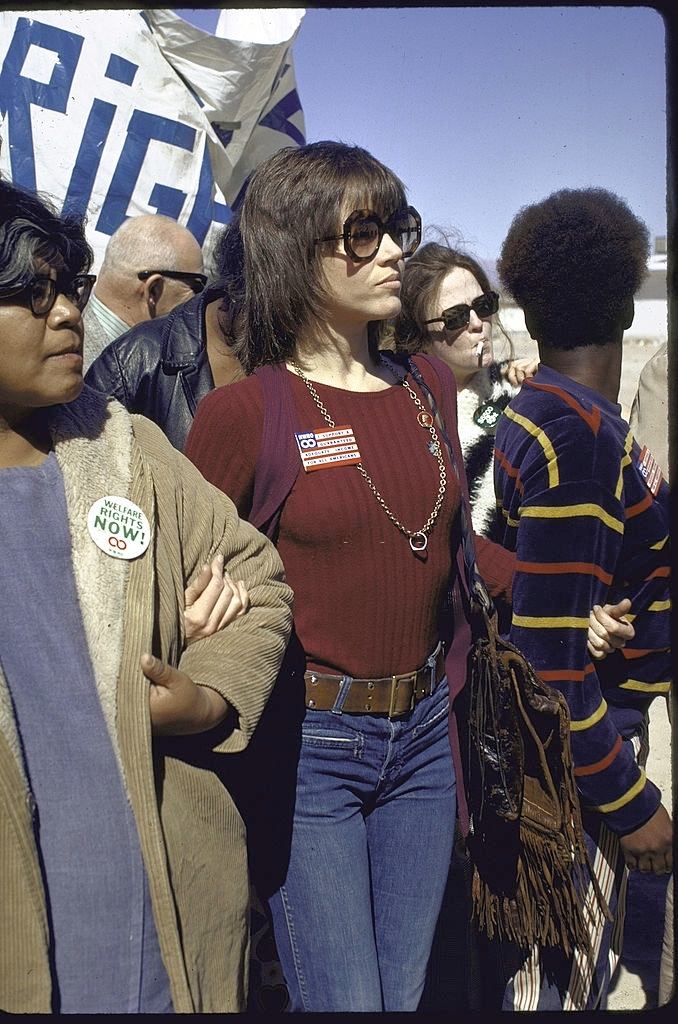 #72 Actress Jane Fonda at a welfare rights march in Las Vegas, 1971.