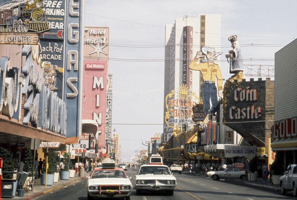 #71 A view of downtown Las Vegas Boulevard and Freemont Street, 1975.