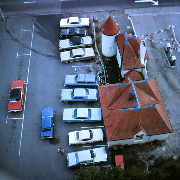 #68 Joy Oil gas station from above (ca. 1970-73).