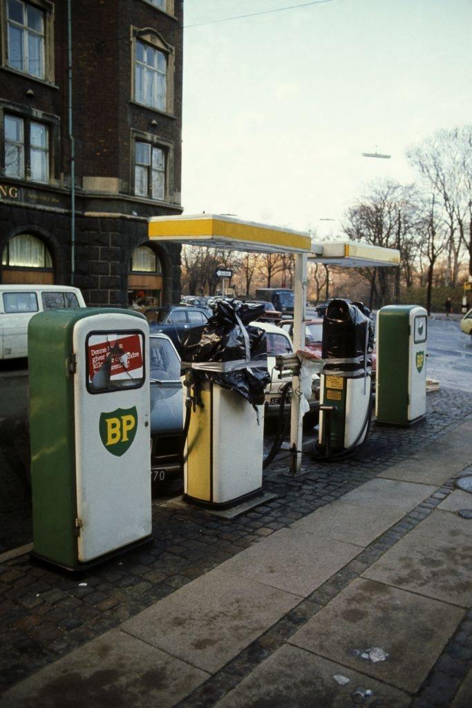 #1 Gas station during oil crisis, in December 1973 in Denmark.