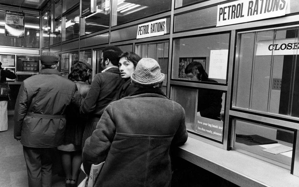 #39 Queues in Hanover Street Post Office, Liverpool, for petrol coupons, 29th November 1973.