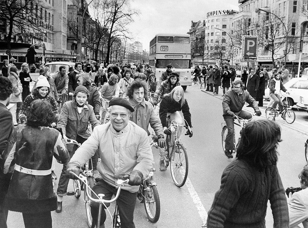 #45 Cyclists on Kurfürstendamm in Berlin during the oil crisis, 1973.