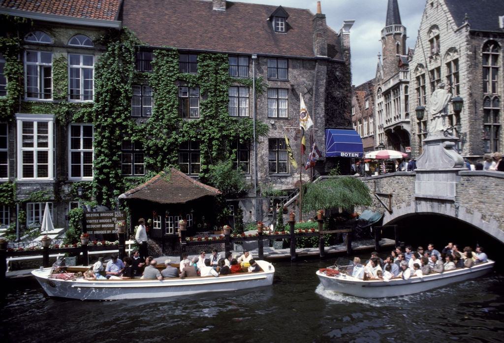 #36 Tourist boats on the Zwin river, Bruges, August, 1985.