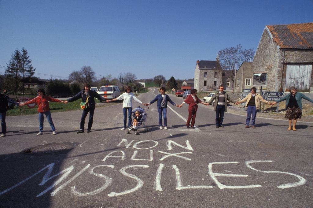 #35 Pacifist demonstration to protest against the installation of missiles in Florennes on April 19, 1984, Belgium.