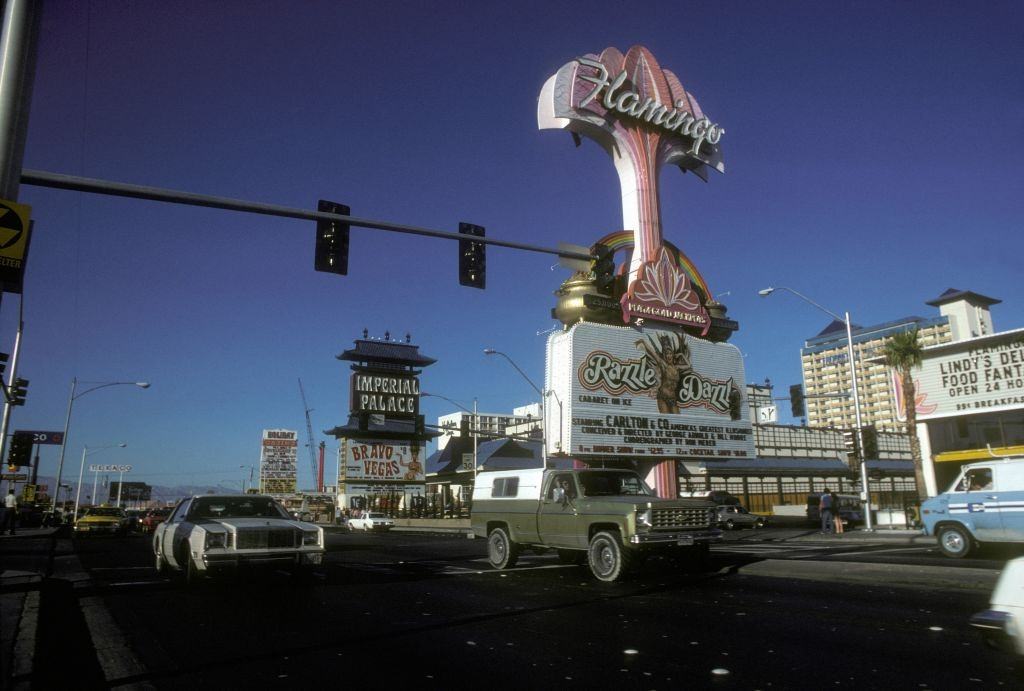 #22 Flamingo Hilton neon sign in October 1980 in Las Vegas