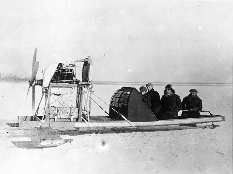 #27 A motor iceboat invented by Dr. Thadeus D. Smith of Wisconsin reaches seventy miles an hour during its test on a frozen lake.