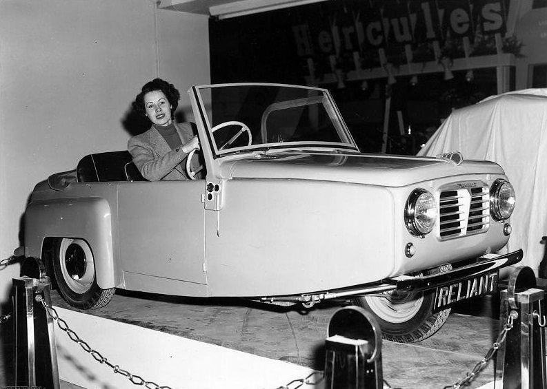The Regal four-seater coupe, produced by the Reliant Engineering Co., Tamworth, Staffordshire, on show at the Cycle and Motor Cycle Show at Wasrl’s Court in London.