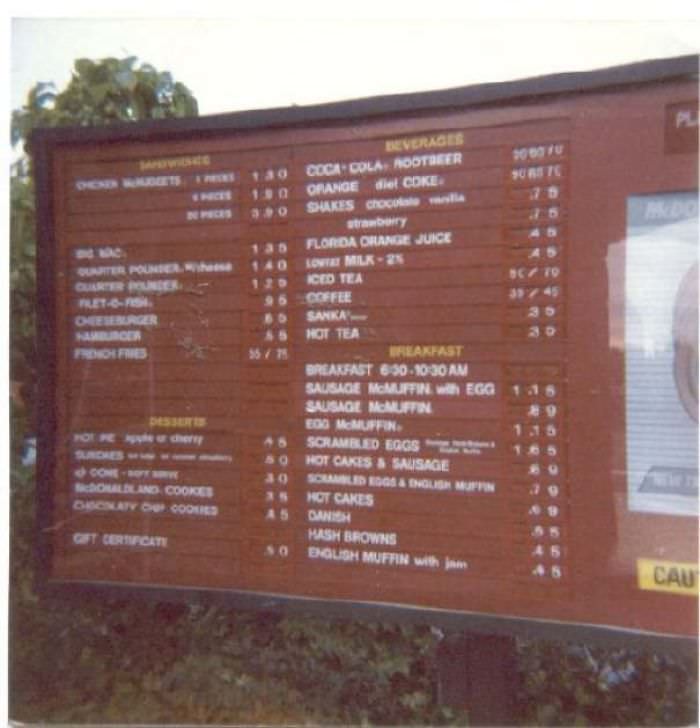 #14 McDonald’s Drive Thru menu in the 80s