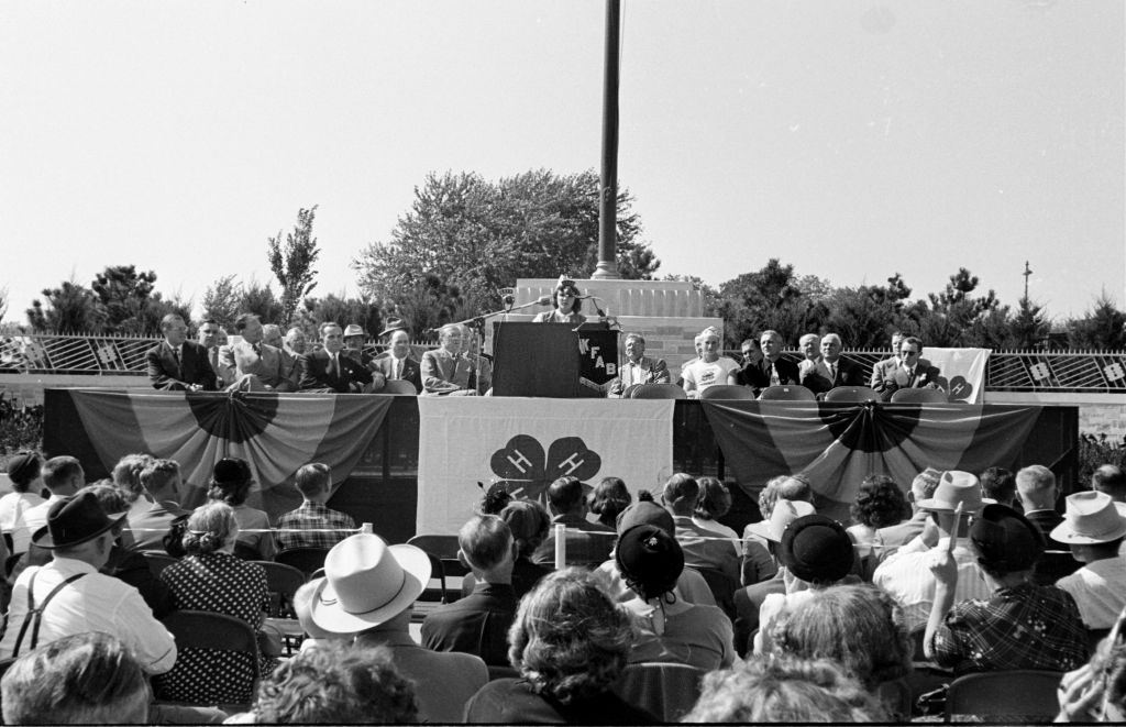 #9 Woman speaking in front of people during the Nebraska State Fair in Omaha, Nebraska.