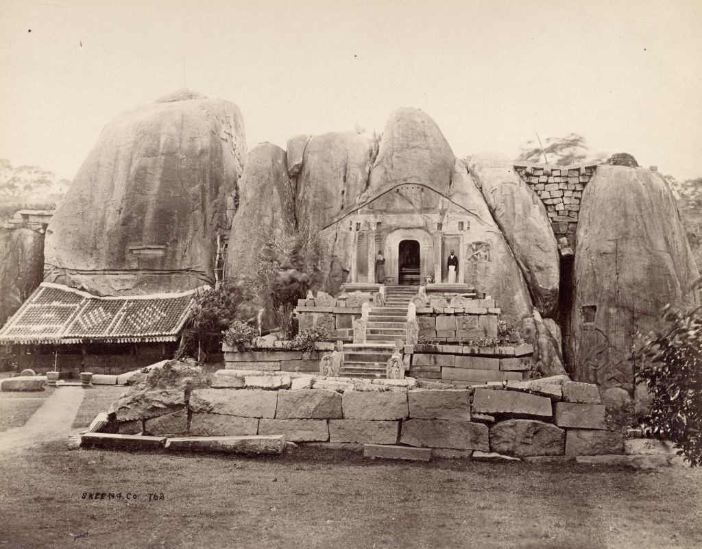 #1 A ruined Buddhist temple carved from a rock at Anuradhapura, Sri Lanka, 1880s.