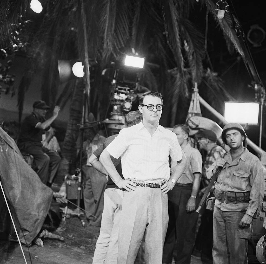 Dick York with producer Rod Serling between scenes of “The Purple Testament”. Season 1, episode 19, 1959.