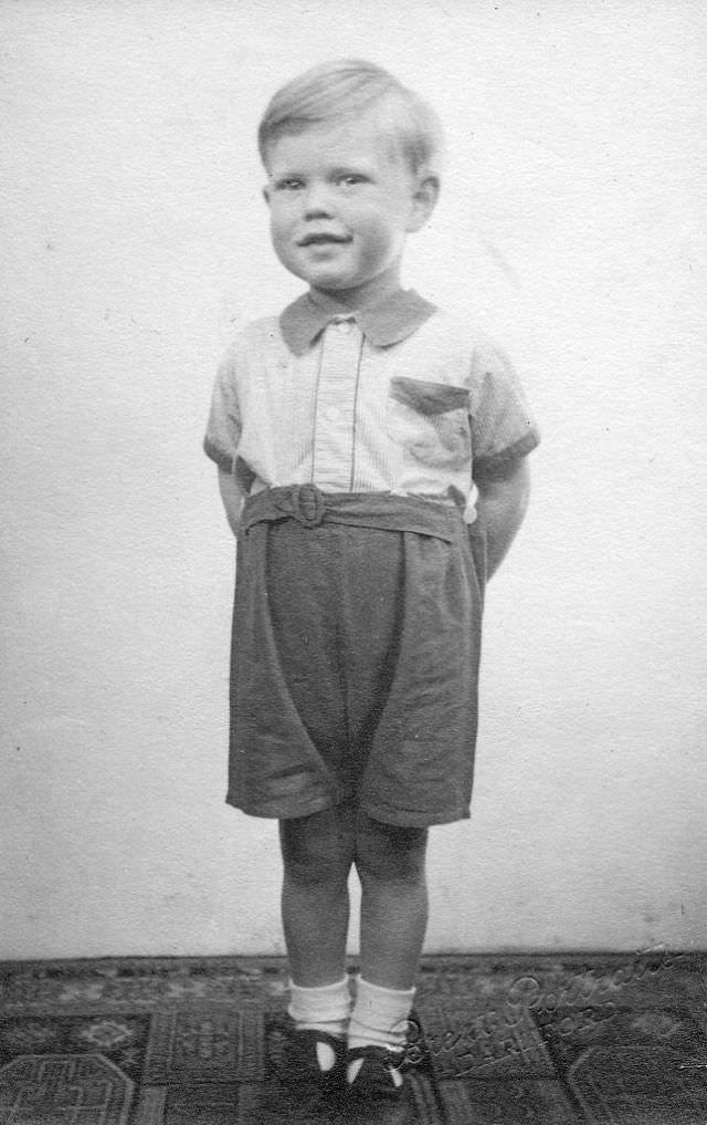 A three-year-old Mick Jagger at his childhood home in Lent Lane, 1946.