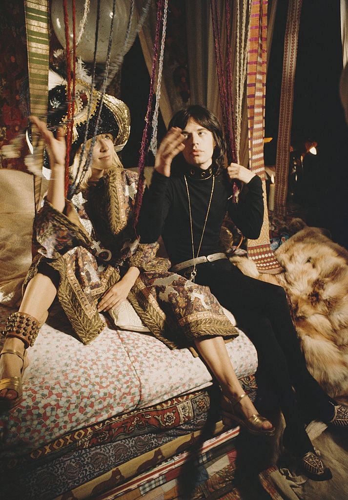 Mick Jagger with Anita Pallenberg on the set of ‘Performance’, 1968.