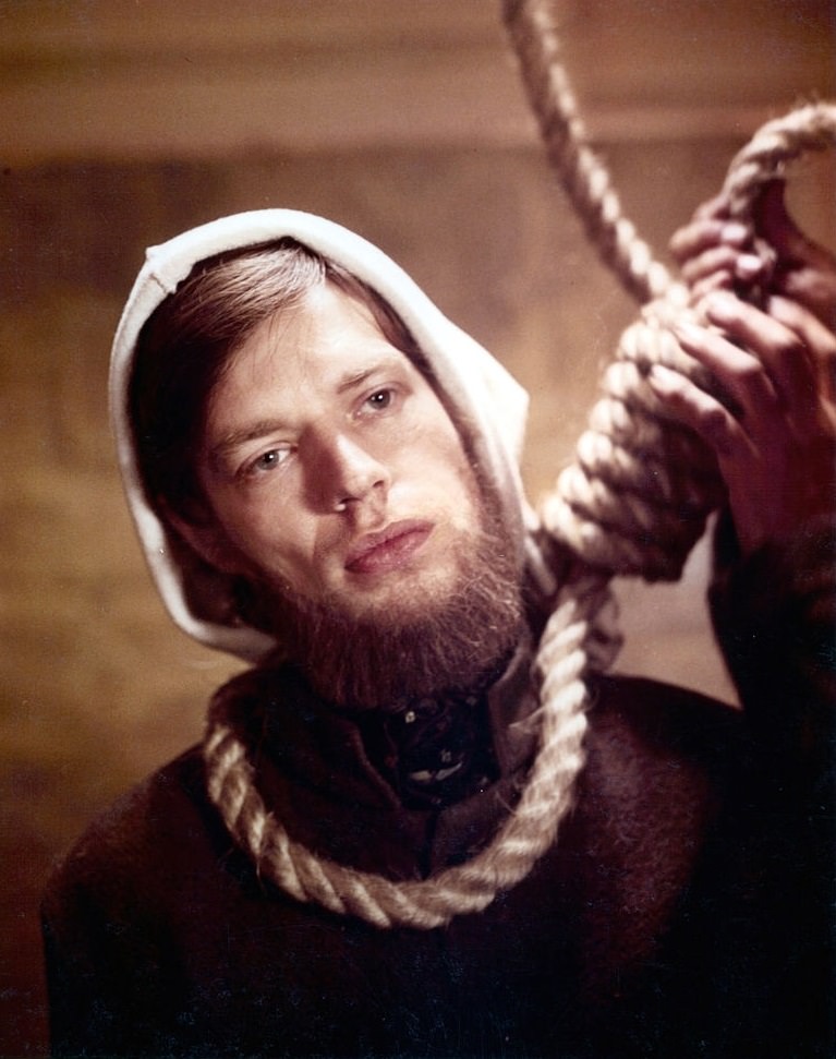 Mick Jagger stands with a noose around his neck in a scene from the film ‘Ned Kelly’, 1970.